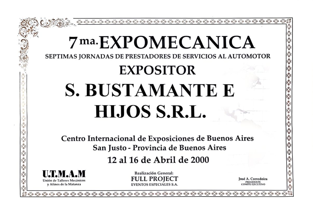 Diploma de expositor de la 7ma Expomecánica