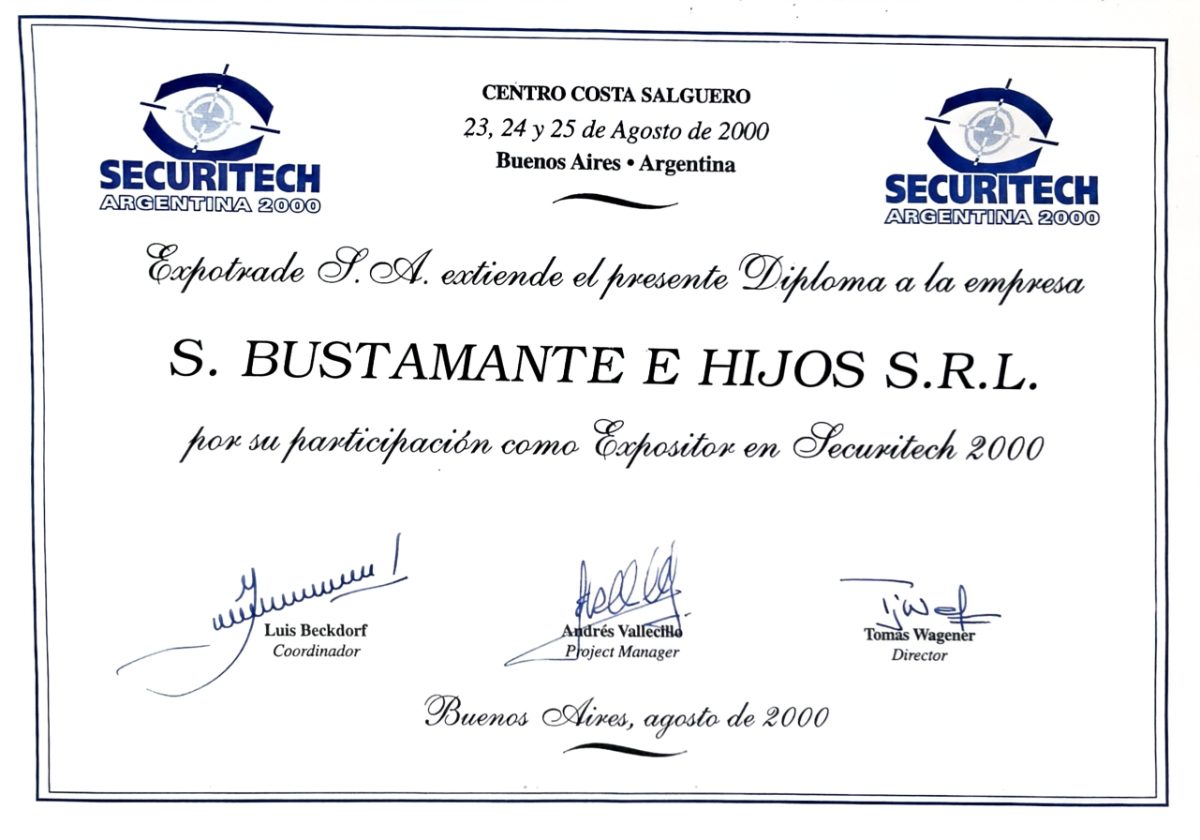 Diploma de expositor en Securitech 2000