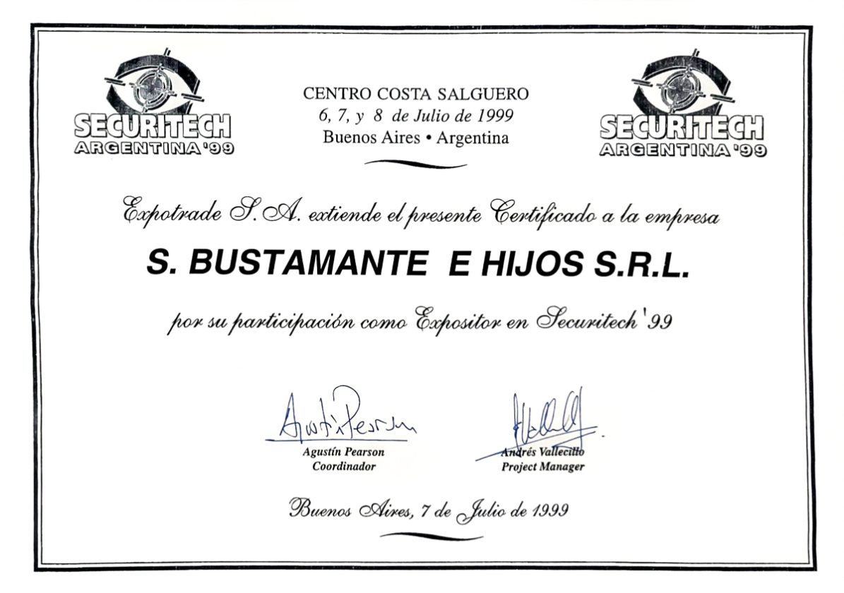 Certificado de expositor en Securitech ’99