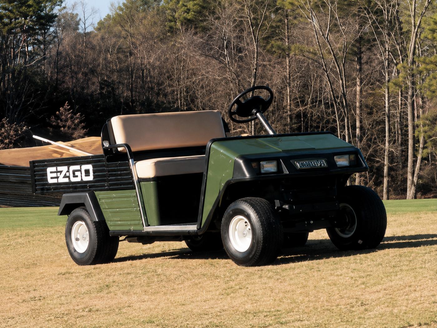 Carro de golf eléctrico verde en cancha