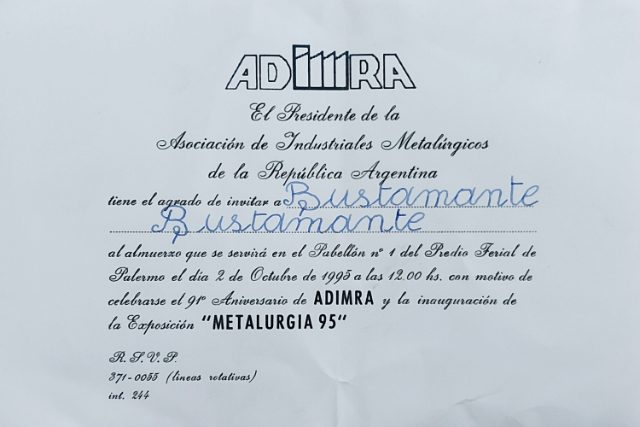 Invitación de ADIMRA a Metalurgia 95, 1995